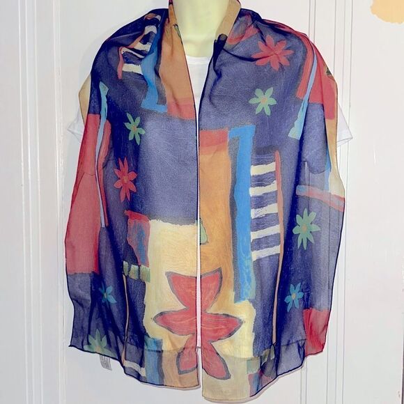 Vintage GMA Accessories multi color & pattern semi sheer polyester long scarf - Picture 1 of 8
